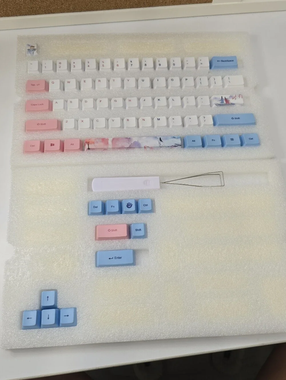 Custom Pink White Blue Mechanical Keyboard Keycap Set - Sakura Design